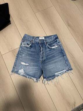 AGOLDE Parker High Rise Distressed Denim Shorts in Swapmeet